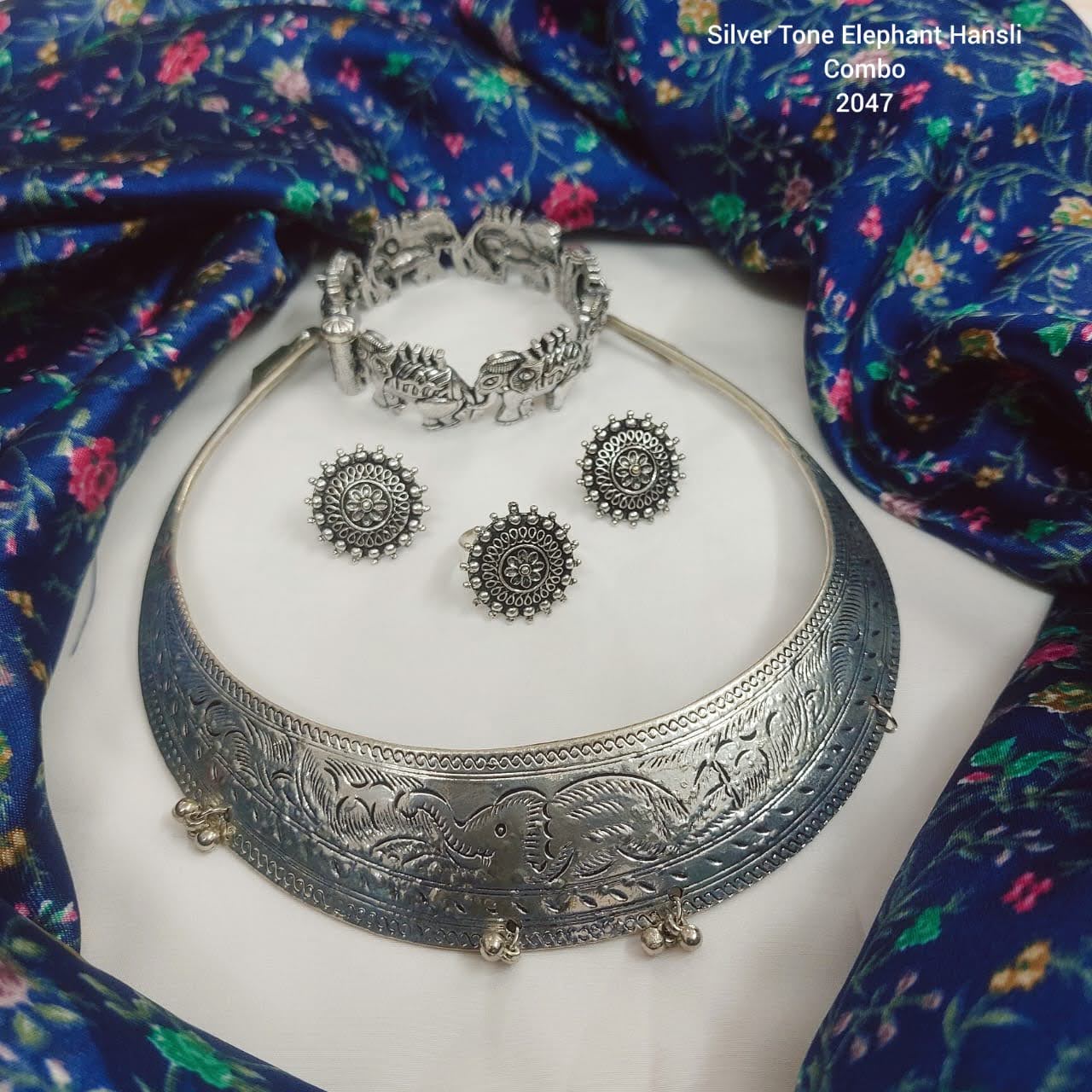 Silver Tone Elephant Hasli Combo