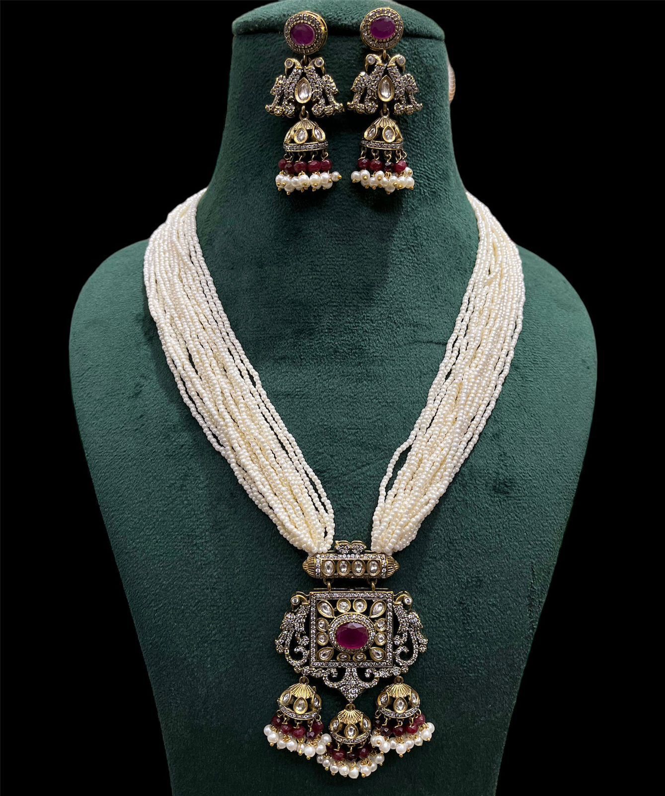 Tri-Kundan Necklace Set