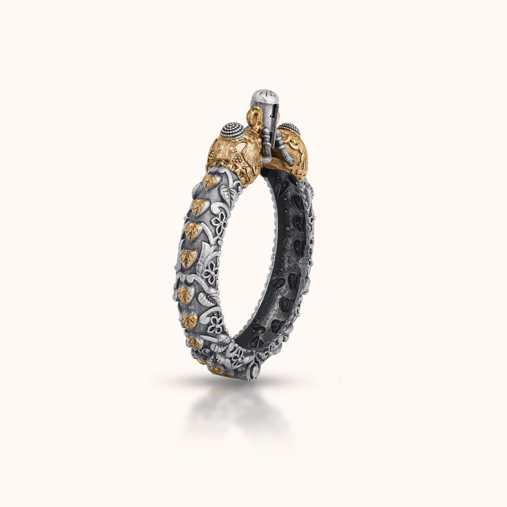 Silver Replica Oxidised Kada (Elephant Design)