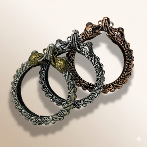 Silver Replica Oxidised Kada (Elephant Design)