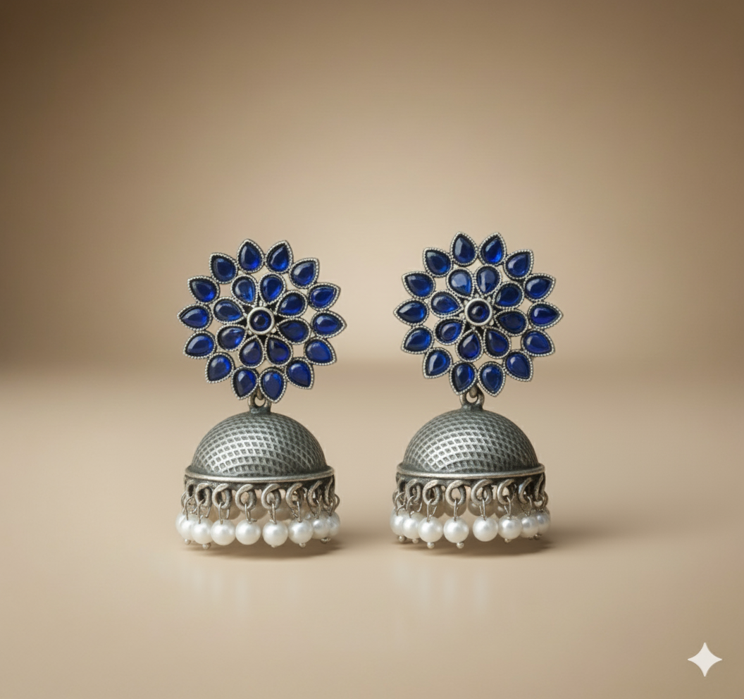 Floral Silver Replica Jhumkas