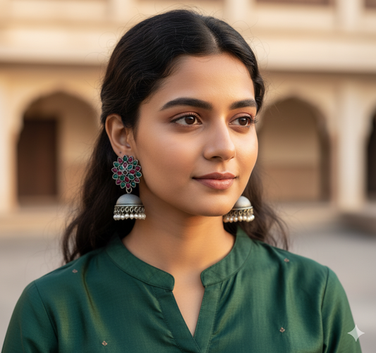 Floral Silver Replica Jhumkas