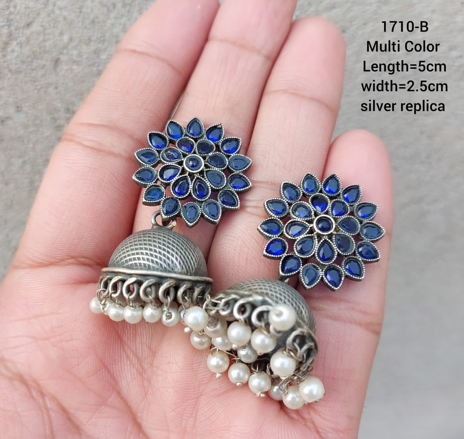 Floral Silver Replica Jhumkas