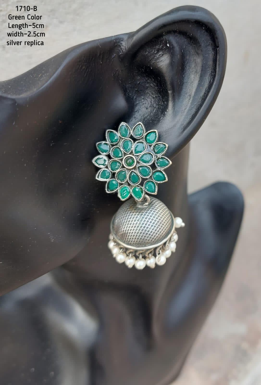Floral Silver Replica Jhumkas