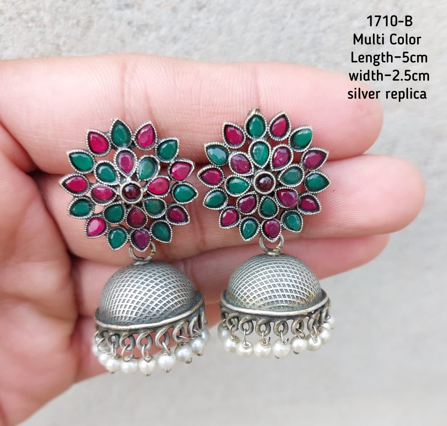 Floral Silver Replica Jhumkas