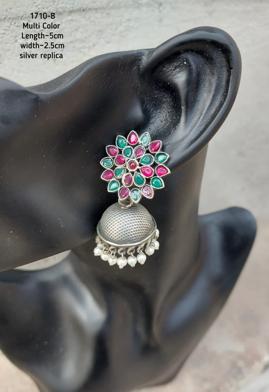 Floral Silver Replica Jhumkas