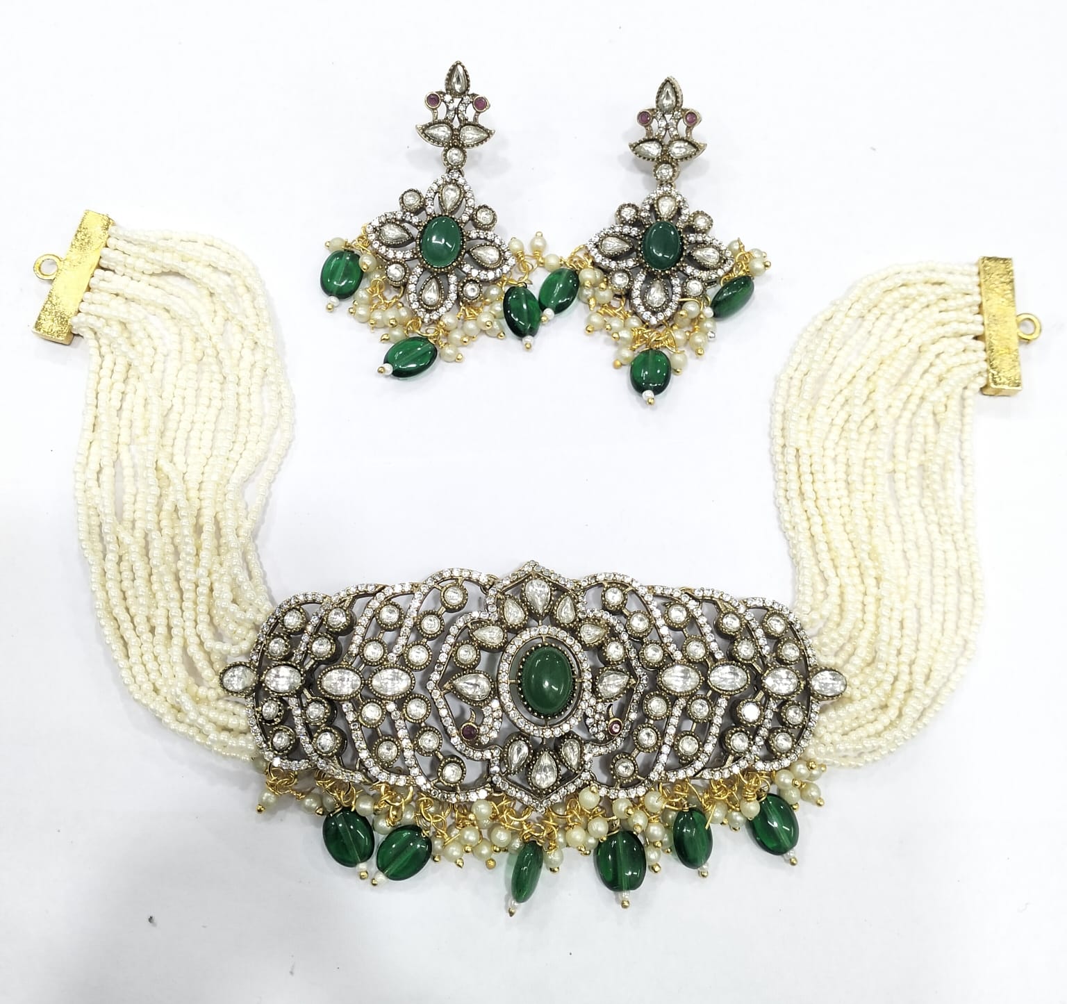 Kundan Polki Choker Set Green