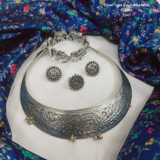 Silver Tone Elephant Hasli Combo