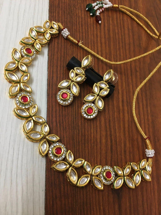 Red Floral Kundan Choker Set