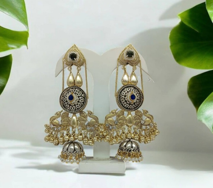 Blue Mayur Jhumkas