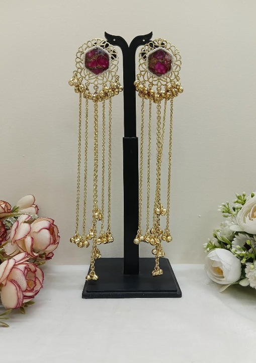 Magenta Floral Kashmiri Earrings