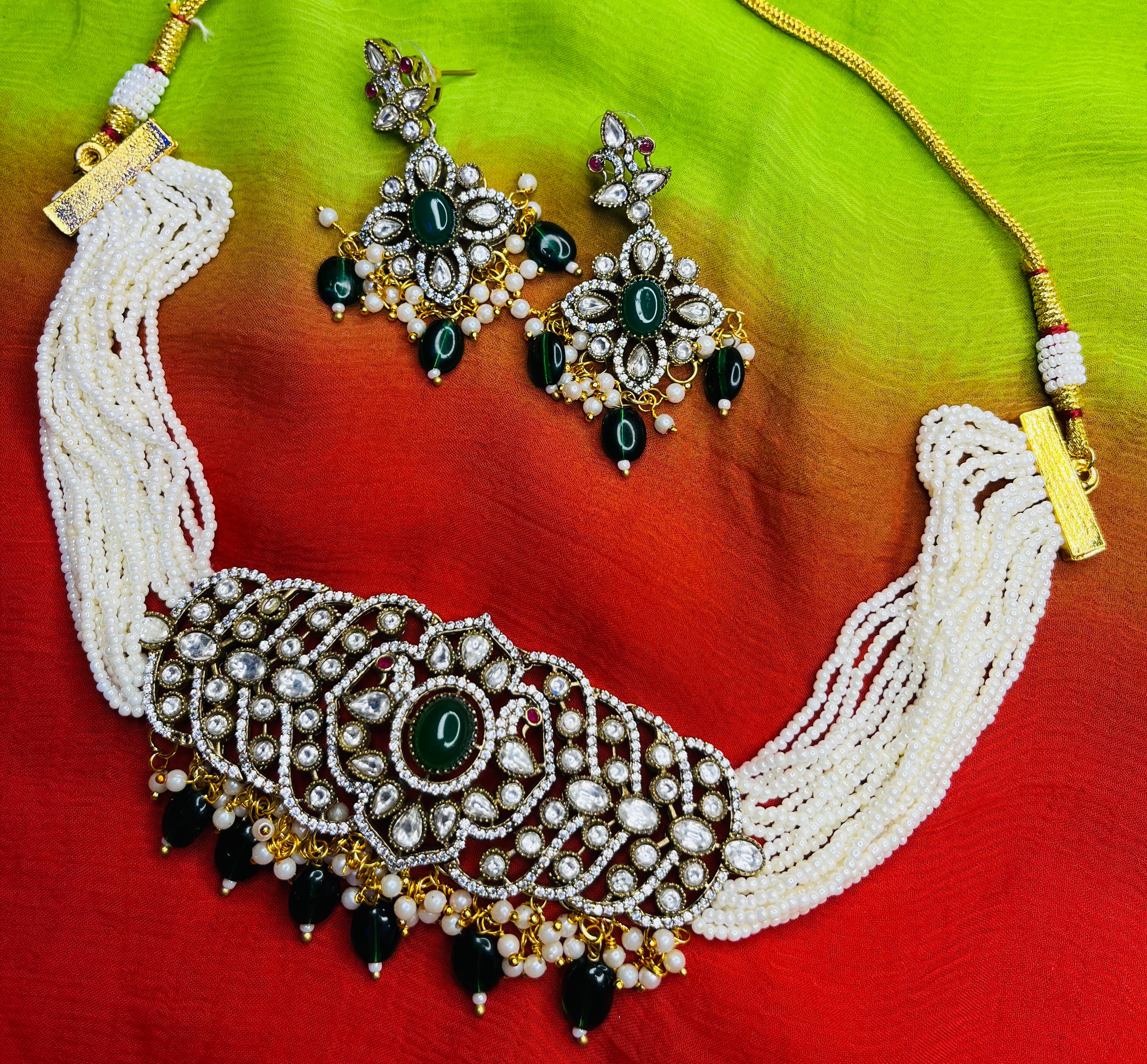 Kundan Polki Choker Set Green