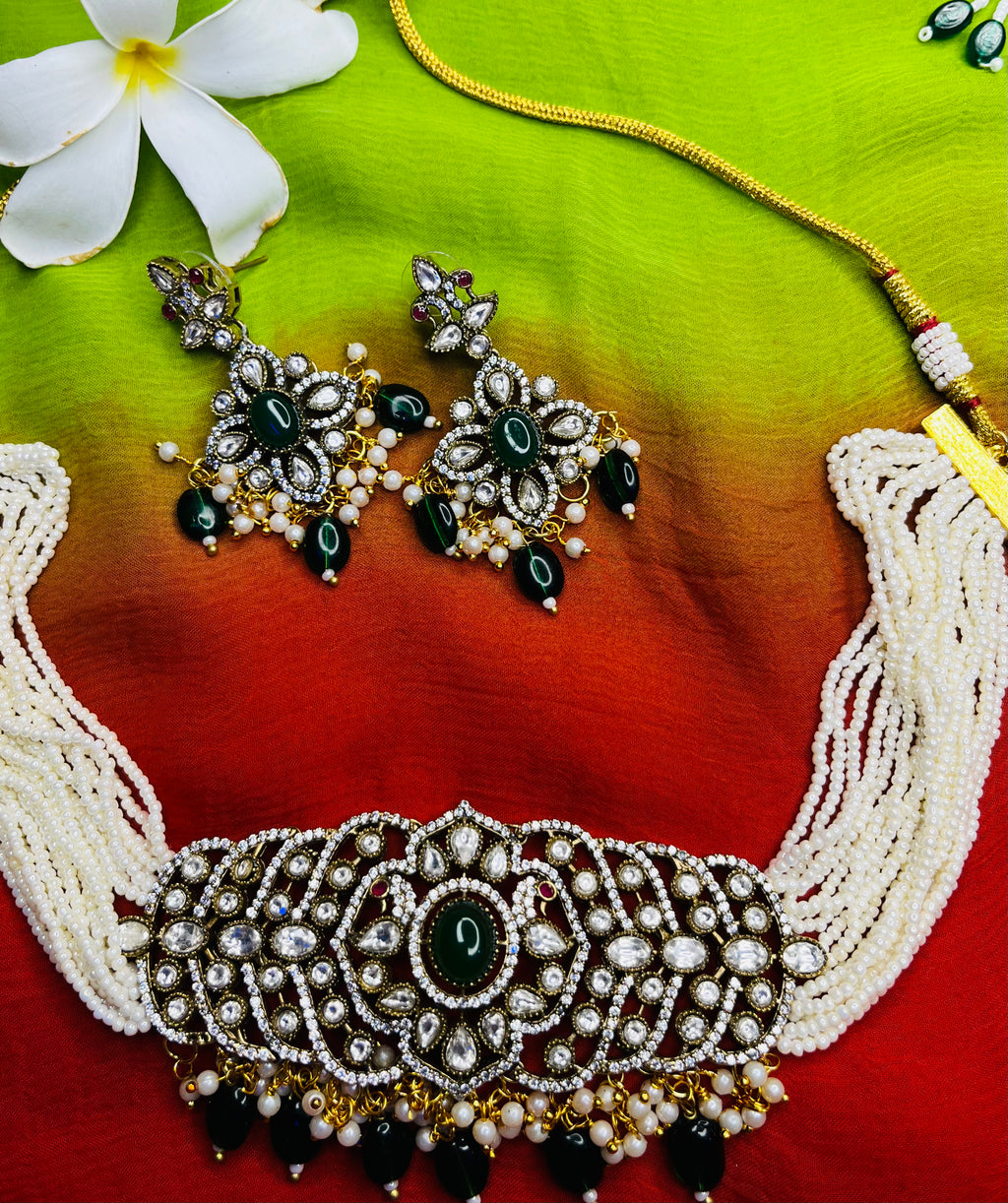 Kundan Polki Choker Set Green