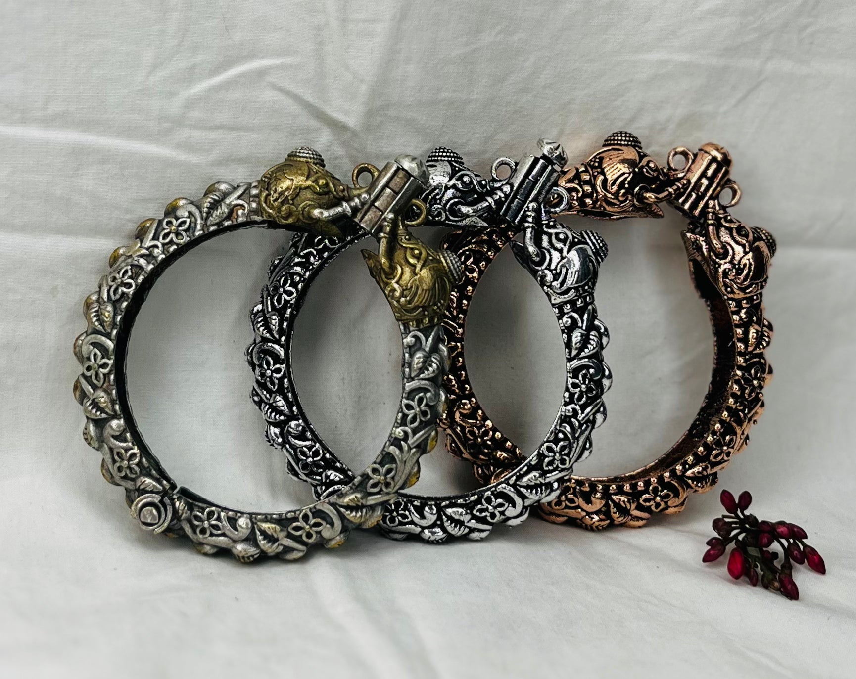 Silver Replica Oxidised Kada (Elephant Design)