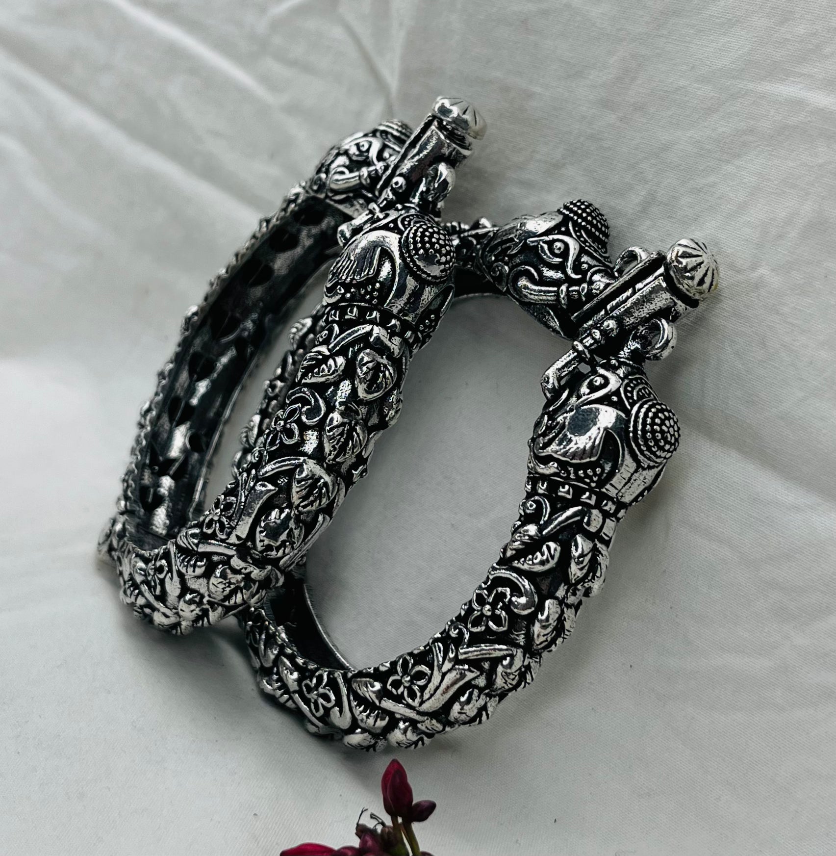Silver Replica Oxidised Kada (Elephant Design)