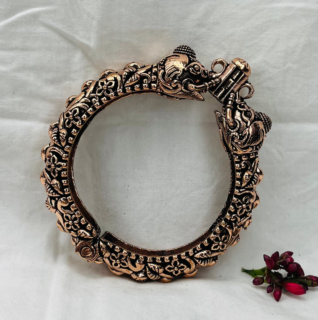 Silver Replica Oxidised Kada (Elephant Design)