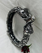 Silver Replica Oxidised Kada (Elephant Design)