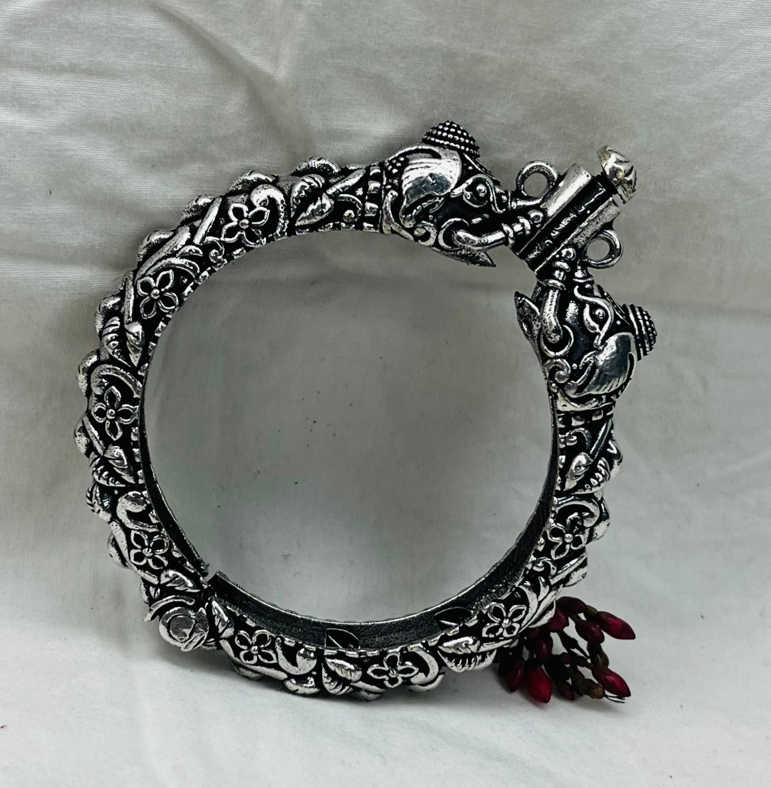 Silver Replica Oxidised Kada (Elephant Design)