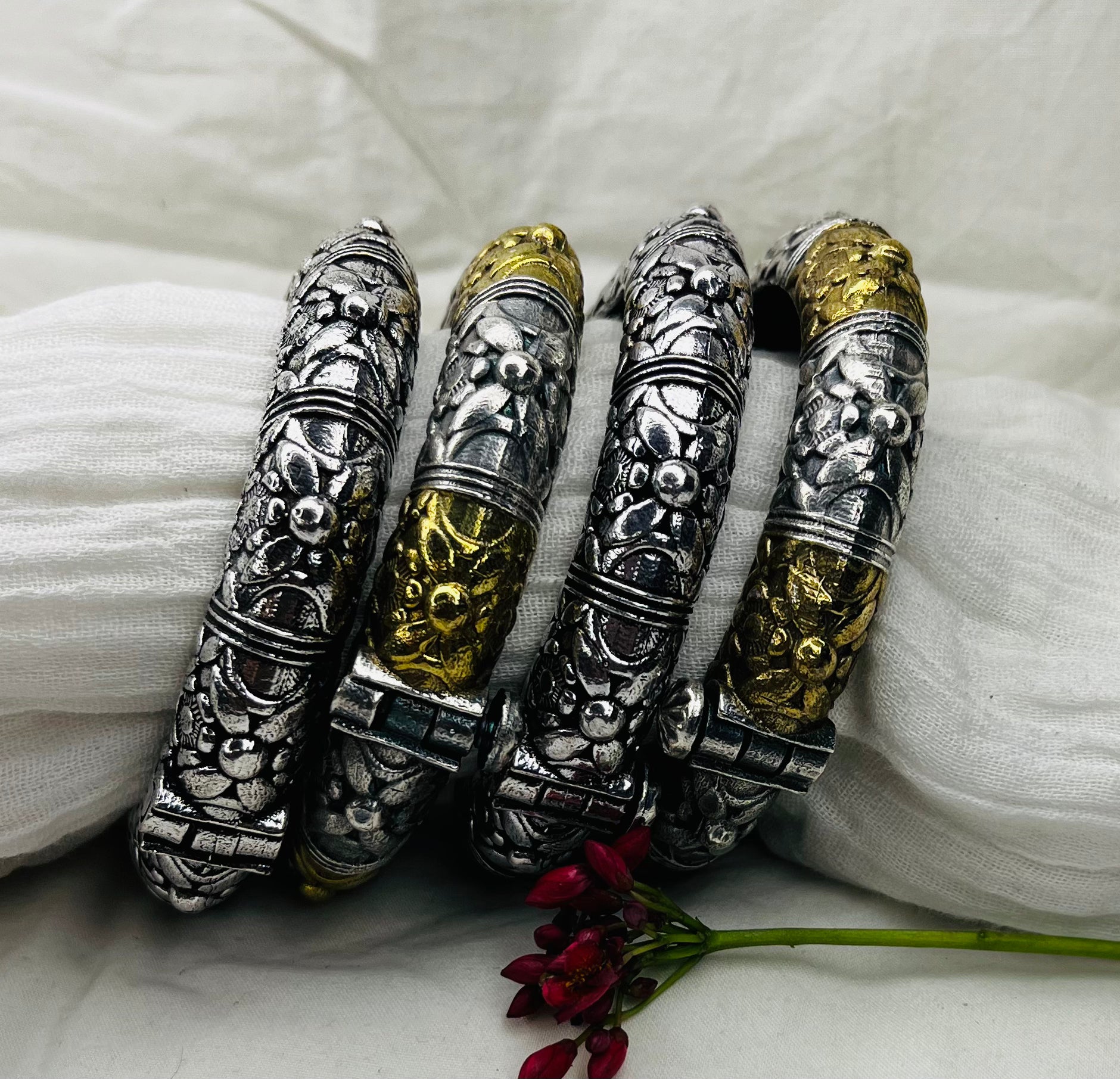 Floral Oxidized Kada