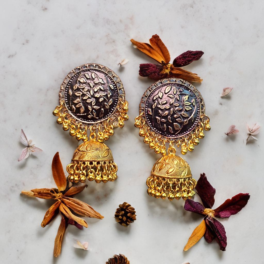 Leafy Jhumkas (Golden)
