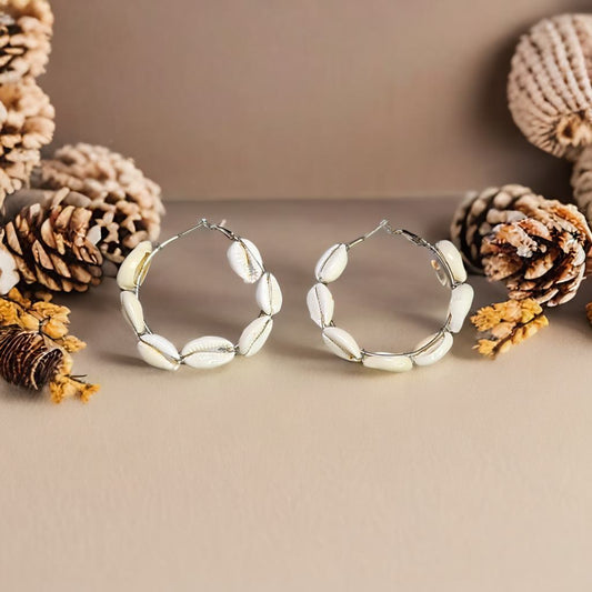 White Shell Hoop Earrings