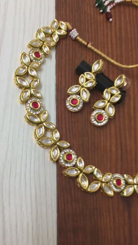 Red Floral Kundan Choker Set