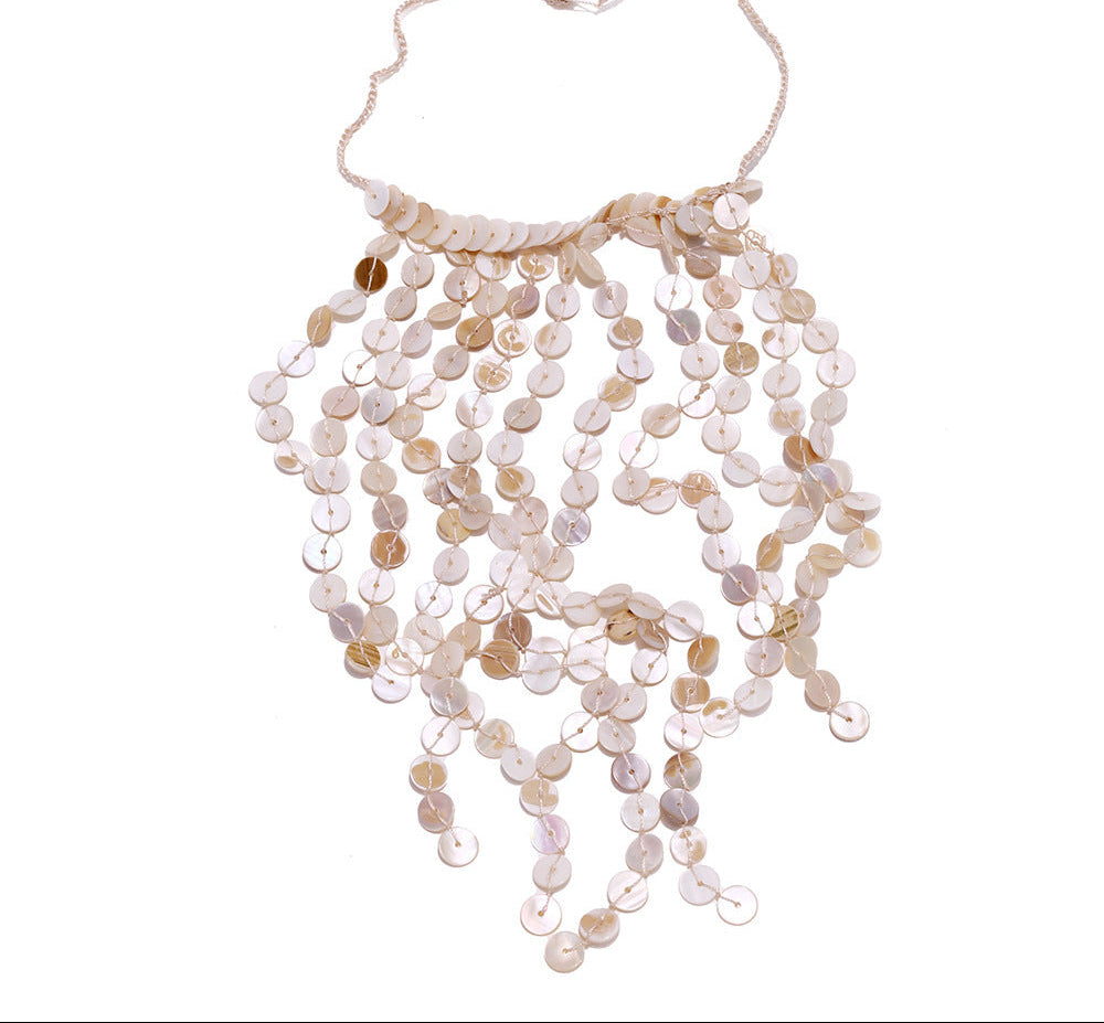 Necklace with circular beads on a white background
