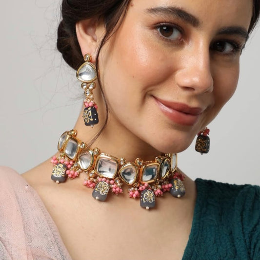 Pink Kundan Tumble Choker