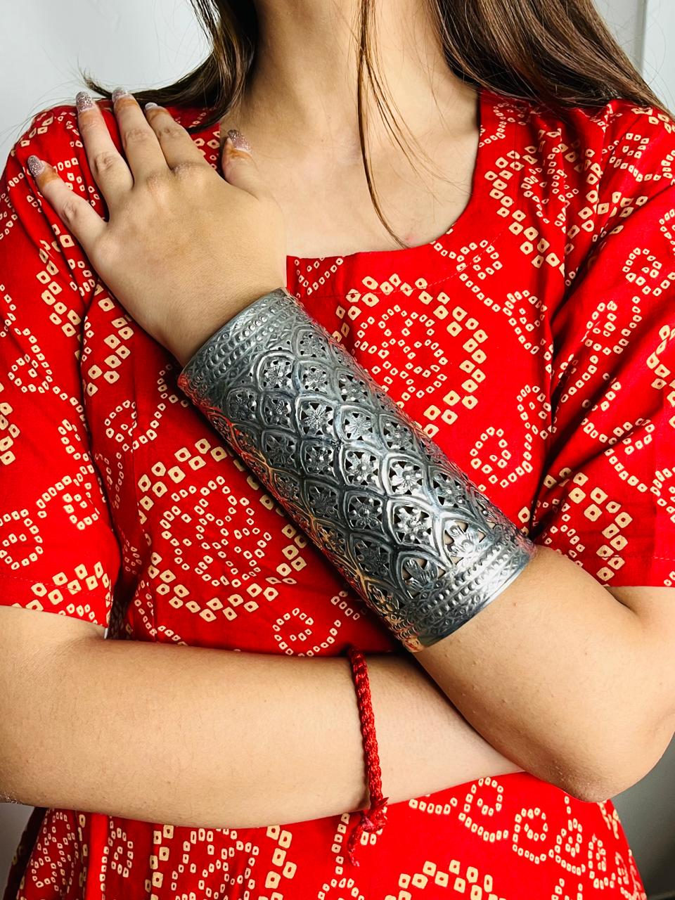 Oxidized Tribal Jaali Cuff Bracelet