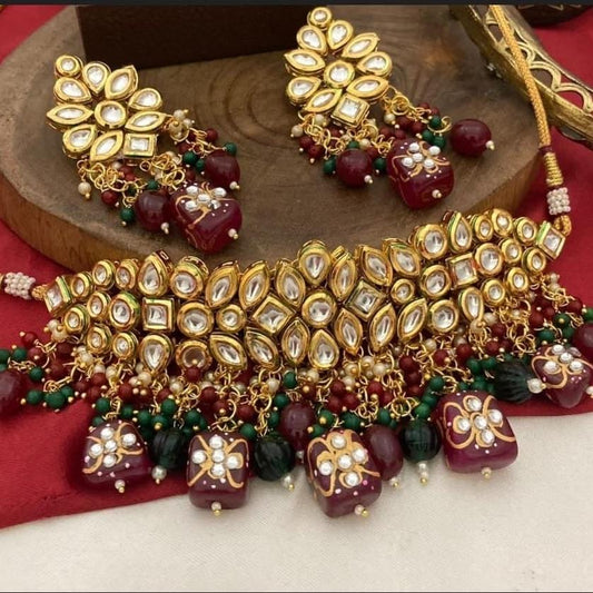 Red n Green Kundan Choker Set